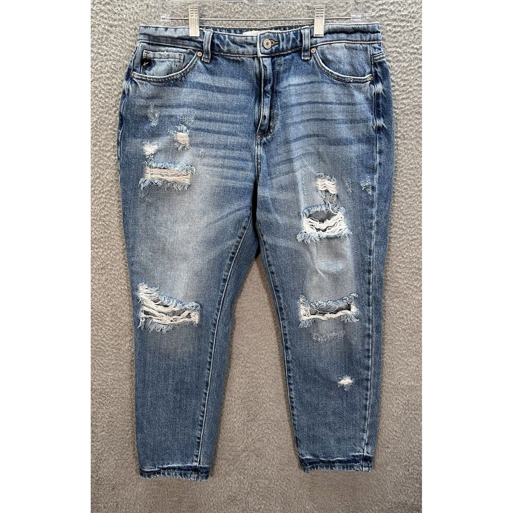 KanCan Jeans Womens 11/29 Blue Artemis High Rise Boyfriend Distressed Preppy